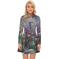 Abstract Blossoms  Long Sleeve Velour Longline Dress by Internationalstore