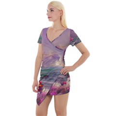 Abstract Flowers  Short Sleeve Asymmetric Mini Dress by Internationalstore