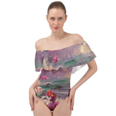 Abstract Flowers  Off Shoulder Velour Bodysuit  by Internationalstore