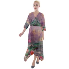 Abstract Flowers  Quarter Sleeve Wrap Front Maxi Dress by Internationalstore