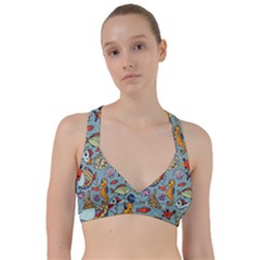 Cartoon Underwater Seamless Pattern With Crab Fish Seahorse Coral Marine Elements Sweetheart Sports Bra by uniart180623