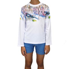 Venice T- Shirt Venice Voyage Art Digital Painting Watercolor Discovery T- Shirt (4) Kids  Long Sleeve Swimwear by ZUXUMI