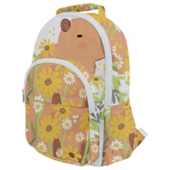 Capybara T- Shirt Cute Capybara With Daisy Flowers T- Shirt Yoga Reflexion Pose T- Shirtyoga Reflexion Pose T- Shirt Rounded Multi Pocket Backpack by hizuto
