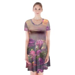 Floral Blossoms  Short Sleeve V-neck Flare Dress by Internationalstore