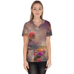 Floral Blossoms  Women s V-neck Scrub Top by Internationalstore