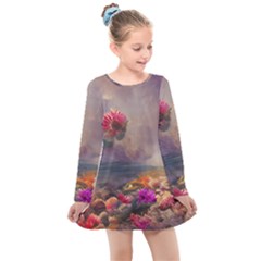 Floral Blossoms  Kids  Long Sleeve Dress by Internationalstore
