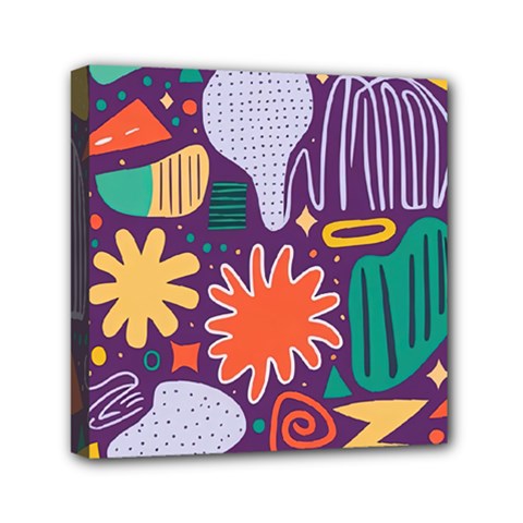 Colorful Shapes On A Purple Background Mini Canvas 6  X 6  (stretched) by LalyLauraFLM