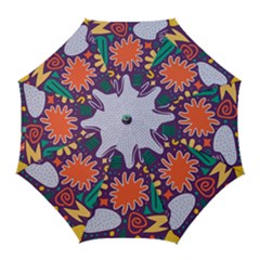 Colorful Shapes On A Purple Background Golf Umbrellas by LalyLauraFLM