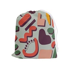 Shapes In Retro Colors On A Green Background Drawstring Pouch (xl) by LalyLauraFLM