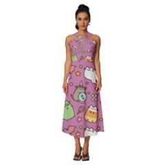 Pusheen Cat Sleeveless Cross Front Cocktail Midi Chiffon Dress by Pakjumat