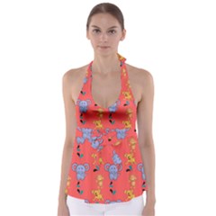 Elephant Monkey Dog Cartoon Tie Back Tankini Top by Pakjumat