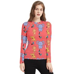 Elephant Monkey Dog Cartoon Women s Long Sleeve Rash Guard by Pakjumat