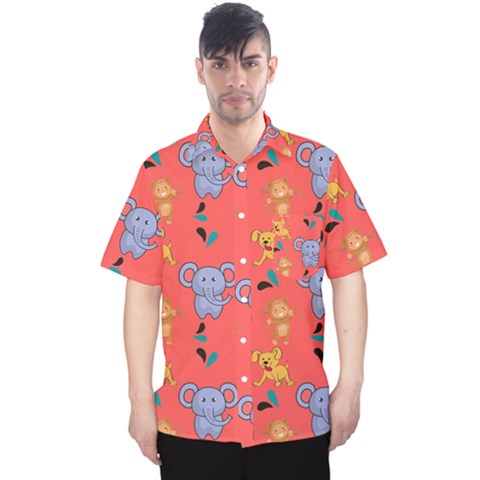 Elephant Monkey Dog Cartoon Men s Hawaii Shirt by Pakjumat