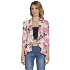Floral Vintage Flowers Women s 3/4 Sleeve Ruffle Edge Open Front Jacket by Dutashop