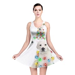 White Labrador Dog Snow Reindeer Santa T- Shirt White Labrador  Dog Snow Reindeer Santa Hat Christma Reversible Skater Dress by ZUXUMI