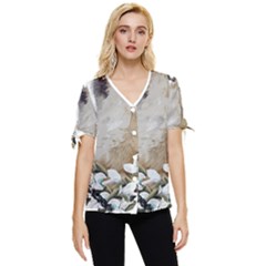 White Wolf T- Shirtwhite Wolf Howling T- Shirt Bow Sleeve Button Up Top by ZUXUMI