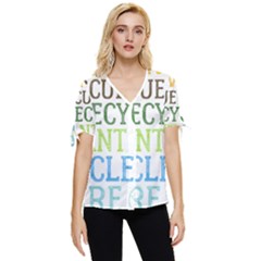 Earth Day T- Shirt Save Bees Rescue Animals Recycle Plastic Earth Day T- Shirt Bow Sleeve Button Up Top by ZUXUMI
