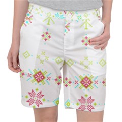 Christmas Cross Stitch Pattern Effect Holidays Symmetry Women s Pocket Shorts by Sarkoni