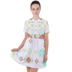 Christmas Cross Stitch Pattern Effect Holidays Symmetry Short Sleeve Shoulder Cut Out Dress  by Sarkoni