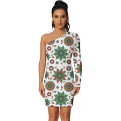 Pattern Abstract Seamless Long Sleeve One Shoulder Mini Dress by uniart180623