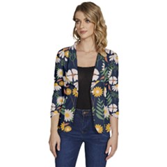 Flower Grey Pattern Floral Women s One-button 3/4 Sleeve Short Jacket by Dutashop