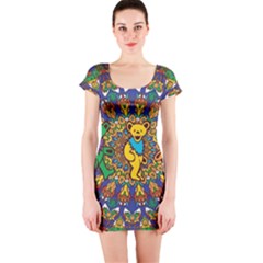 Grateful Dead Pattern Short Sleeve Bodycon Dress by Sarkoni