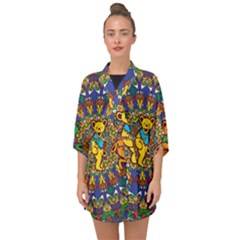 Grateful Dead Pattern Half Sleeve Chiffon Kimono by Sarkoni