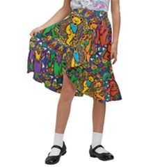 Grateful Dead Pattern Kids  Ruffle Flared Wrap Midi Skirt by Sarkoni