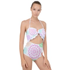 Flower Pattern T- Shirt Colorful Groovy Flower Pattern Outline T- Shirt Scallop Top Cut Out Swimsuit by EnriqueJohnson
