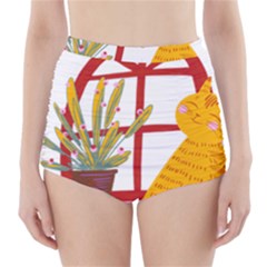 Cat Pet Ginger Art Animal Cartoon High-waisted Bikini Bottoms by uniart180623