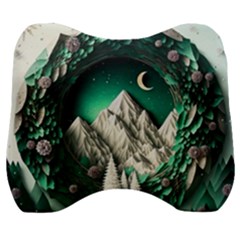 Christmas Wreath Winter Mountains Snow Stars Moon Velour Head Support Cushion by uniart180623
