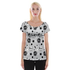 Skull-pattern- Cap Sleeve Top by Ket1n9