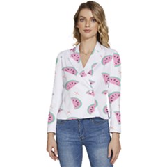 Watermelon Wallpapers  Creative Illustration And Patterns Women s Long Sleeve Revers Collar Cropped Jacket by Ket1n9