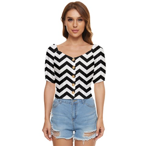 Black And White Chevron Button Up Blouse by Ket1n9