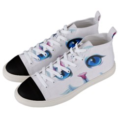 Cute White Cat Blue Eyes Face Men s Mid-top Canvas Sneakers by Ket1n9