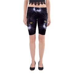 Face Black Cat Yoga Cropped Leggings by Ket1n9