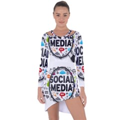 Social Media Computer Internet Typography Text Poster Asymmetric Cut-out Shift Dress by Ket1n9