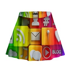 Colorful 3d Social Media Mini Flare Skirt by Ket1n9