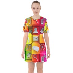 Colorful 3d Social Media Sixties Short Sleeve Mini Dress by Ket1n9