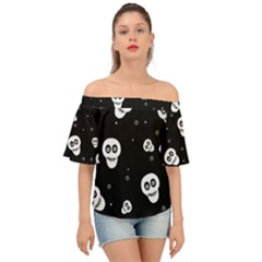 Skull Pattern Off Shoulder Short Sleeve Top by Ket1n9