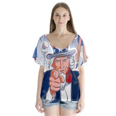 United States Of America Images Independence Day V-neck Flutter Sleeve Top by Ket1n9