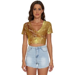 Golden Pattern Vintage Gradient Vector V-neck Crop Top by Ket1n9