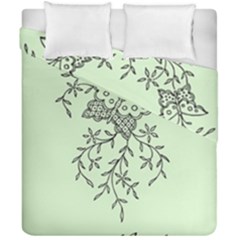 Illustration Of Butterflies And Flowers Ornament On Green Background Duvet Cover Double Side (california King Size) by Ket1n9