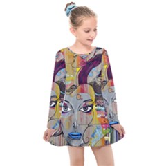 Graffiti-mural-street-art-painting Kids  Long Sleeve Dress by Ket1n9