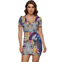 Graffiti-mural-street-art-painting Low Cut Cap Sleeve Mini Dress by Ket1n9