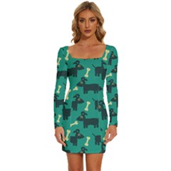 Happy-dogs Animals Pattern Long Sleeve Square Neck Bodycon Velvet Dress by Ket1n9