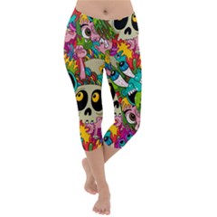 Crazy Illustrations & Funky Monster Pattern Lightweight Velour Capri Yoga Leggings by Ket1n9