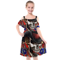 Confederate Flag Usa America United States Csa Civil War Rebel Dixie Military Poster Skull Kids  Cut Out Shoulders Chiffon Dress by Ket1n9