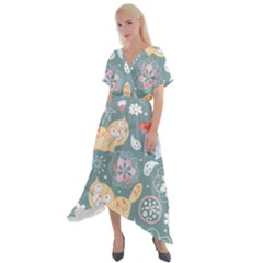 Cute Cat Background Pattern Cross Front Sharkbite Hem Maxi Dress by Ket1n9