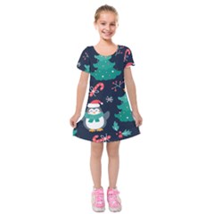 Colorful Funny Christmas Pattern Kids  Short Sleeve Velvet Dress by Ket1n9